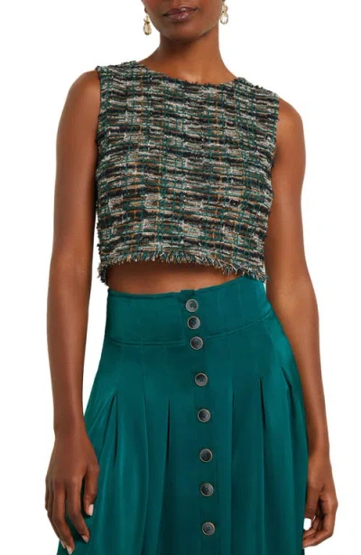 MISOOK MISOOK METALLIC FRINGE CROP TWEED TANK