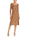 Misook Ribbed Floral Jacquard Knit Midi Dress In Copper/new Ivory