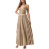 Misook Modern Fit-and-flare Lurex Striped Knit Maxi Dress In Biscotti/mahogany/gold
