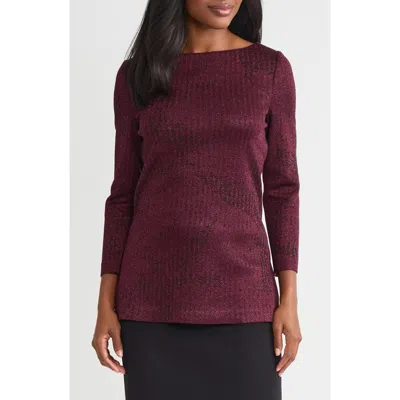 Misook Metallic Tonal Stripe Tunic In Brown