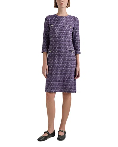 Misook 3/4-sleeve Metallic Tweed Knit Midi Dress In Plum/black/new Ivory