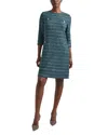 Misook Metallic Accent Tweed Knit Shift Dress In Spruce/black/new Ivory