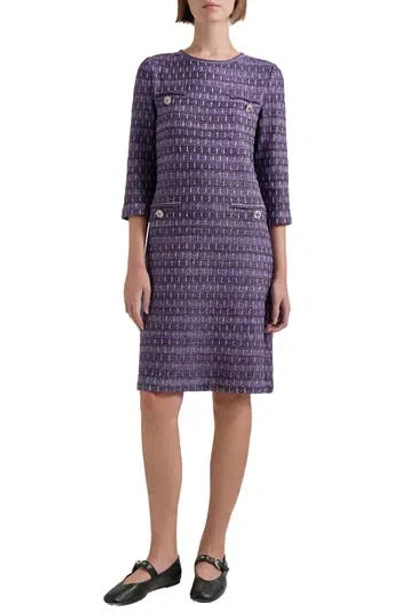 Misook Metallic Tweed Shift Sweater Dress In Purple