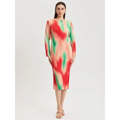 Misook Micro Pleated Print Crepe Midi Dress In Multi