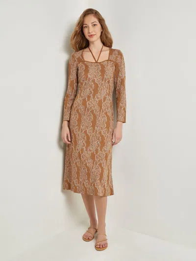 Misook Ribbed Floral Jacquard Knit Midi Dress In Copper/n Ivo