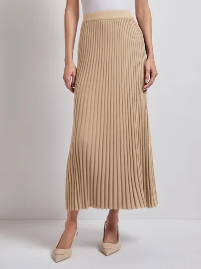 Misook Midi A-line Soft Ribbed Knit Skirt In Beige