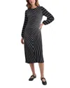 Misook A-line Melange Striped Soft Knit Midi Dress In Black/ivory