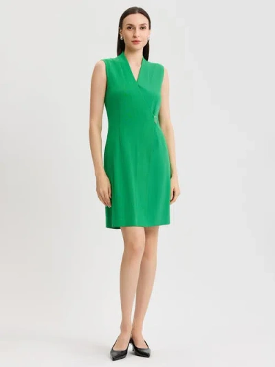 Misook Mixed Media Faux Wrap Dress In Green