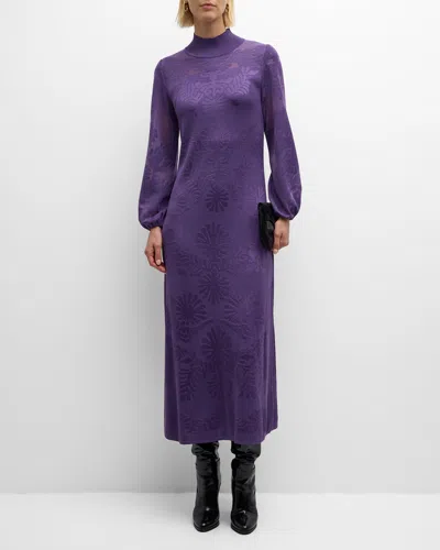 Misook Mock-neck Burnout Knit Midi Dress In Plum Royale
