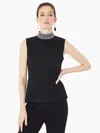 Misook Mock Neck Embroidered Trim Knit Tank Top In Multi
