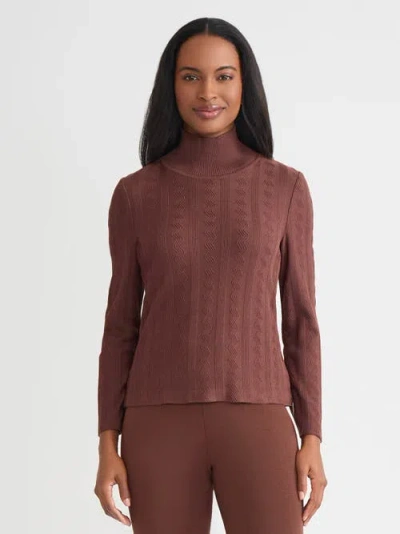 Misook Mock Neck Tonal Soft Knit Top In Brown