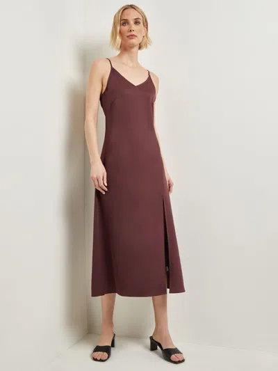 Misook Modern Fit A-line Crepe De Chine Slip Maxi Dress In Mahogany