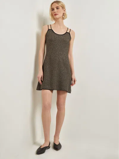 Misook Modern Fit A-line Curb Chain Double Strap Knit Mini Dress In Black/gold