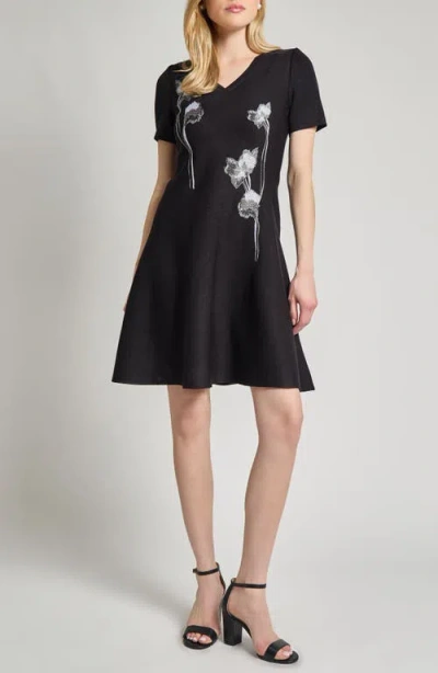 Misook Modern Fit & Flare Embroidery Minidress