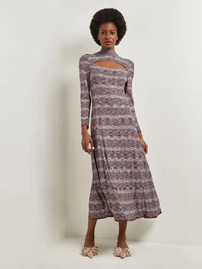 Misook Modern Fit-and-flare Melange Knit Cutout Midi Dress In Starry Night Blue