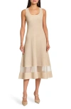 Misook Modern-fit Sheer Inset Knit Midi Dress In Biscotti