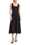 Misook Modern-fit Sheer Inset Knit Midi Dress In Black