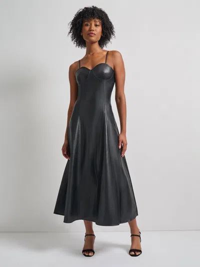 Misook Modern Fit-and-flare Vegan Leather Princess Seam Maxi Dress In Black