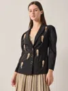 Misook Modern Fit Beaded Applique Button Front Blazer In Black