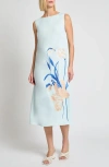 Misook Modern Fit Floral Embroidery Midi Dress In Blue