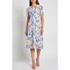 Misook Modern Fit Floral Jacuard Dress In Aegean Blue/aquatic Multi