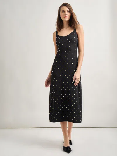 Misook Modern Fit Gold Stud Midi Soft Knit Tank Dress In Black