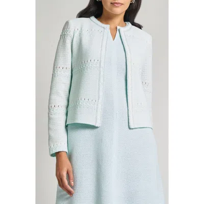 Misook Modern Fit Knit Jacket In Aquatic/white
