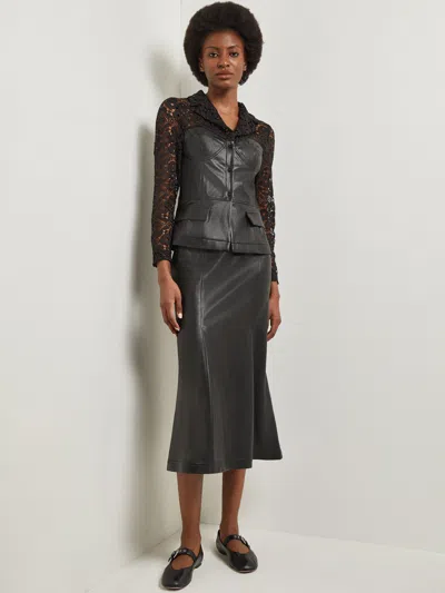 Misook Modern Fit Lace & Vegan Leather Corset Jacket In Black