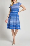 Shop Misook Modern Fit Mélange Fit & Flare Tweed Knit Dress In Aegean Blue/aquatic/white