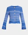 Misook Modern-fit Melange Tweed Knit Jacket In Aegean Blue/aquatic Multi
