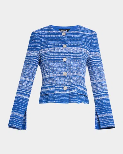 Misook Modern-fit Melange Tweed Knit Jacket In Aegean Blue/aquatic Multi