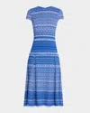 Misook Modern-fit Melange Tweed Knit Midi Dress In Aegean Blue/aquatic/white