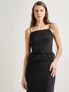 Misook Modern Fit Ostrich Feather Trim Stretch Woven Tank In Black