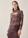 Misook Cutout Jacquard Mock Neck Knit Top In Multi