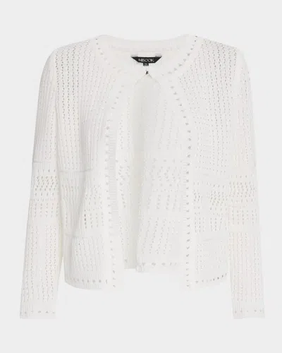 Misook Modern Fit Pointelle Knit Jacket In White
