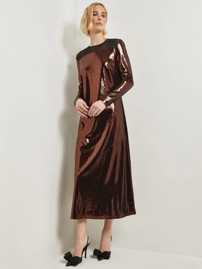 Misook Modern Fit Sheer Shoulder Sequin A-line Maxi Dress In Multi