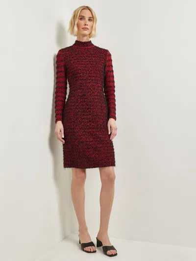 Misook Modern Fit Two-tone Eyelash Knit Sheath Dress In Rouge/black