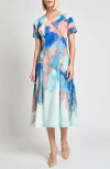 Misook Modern Fit Watercolor Pattern Midi Dress In Blue