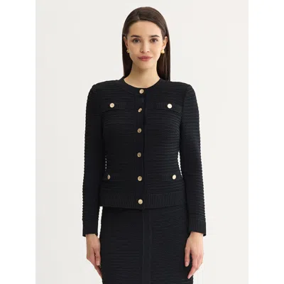 Misook Monochromatic Ottoman Knit Jacket In Black