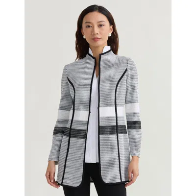 Misook Monochrome Jacquard Knit Jacket In Multi