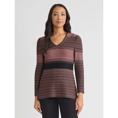 Misook Multi-stitch Jacquard Knit Tunic In Brown