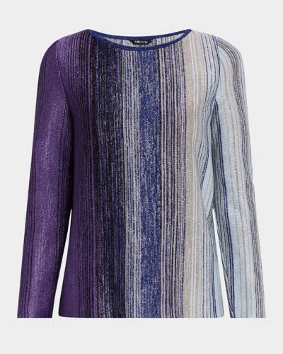 Misook Ombre Striped Shimmer Knit Tunic In Starry Night Blue