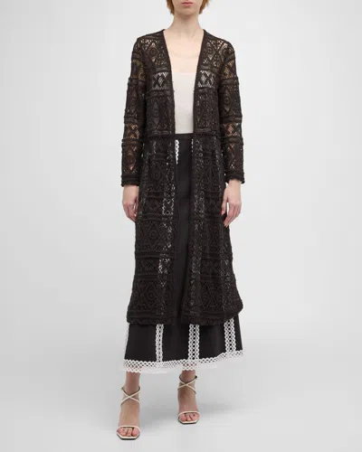 Misook Open-front Crochet Heritage Duster In Black