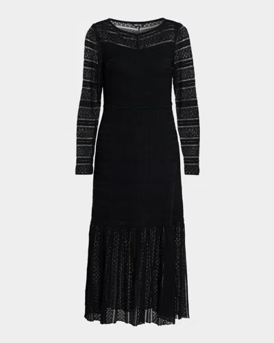 Misook Open-stitch Knit Midi Dress In Black