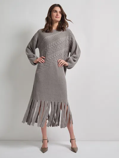 Misook Oversized Cable Knit Wool Blended Sheath Maxi Dress In Mink