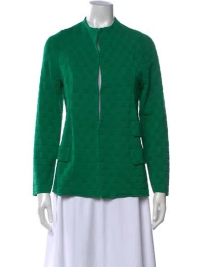 Pre-owned Misook Patterned Open Front Sweater In Green