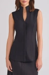 Misook Pima Cotton Sleeveless Stand Collar Shirt In Black