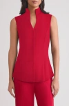 Misook Pima Cotton Sleeveless Stand Collar Shirt In Red