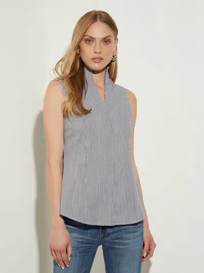 Misook Pinstripe Sleeveless Stretch Cotton Blouse In Black White