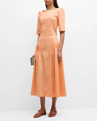 Misook Pintuck A-line Woven Midi Skirt In Peach Blossom